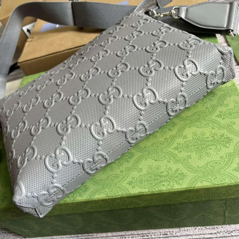 Gucci 696009 GG Embossed Medium Messenger Bag Gray