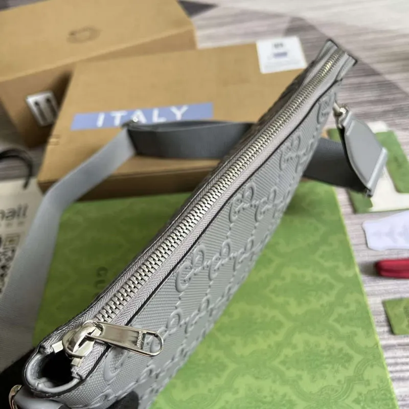 Gucci 696009 GG Embossed Medium Messenger Bag Gray