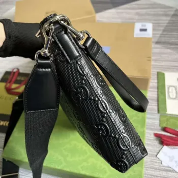 Gucci 696009 GG Embossed Medium Messenger Bag Black