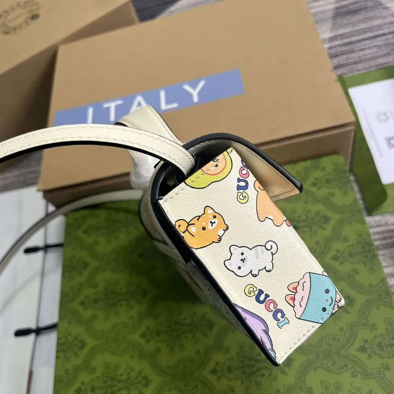 Gucci 652683 Padlock Mini Bag White leather animal print