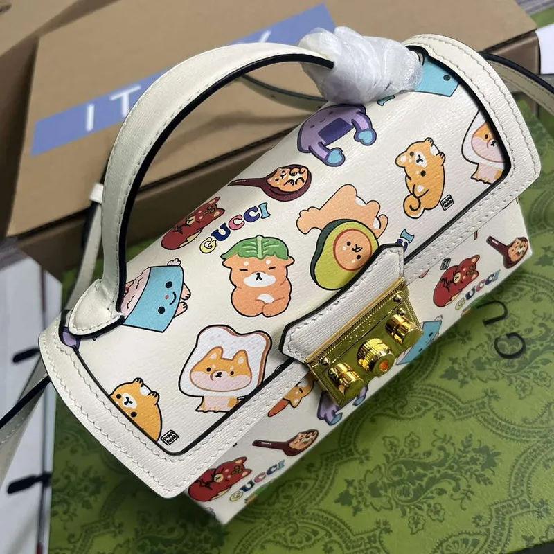 Gucci 652683 Padlock Mini Bag White leather animal print