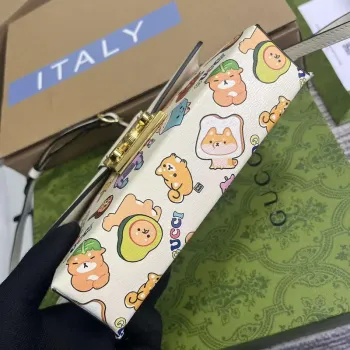 Gucci 652683 Padlock Mini Bag White leather animal print