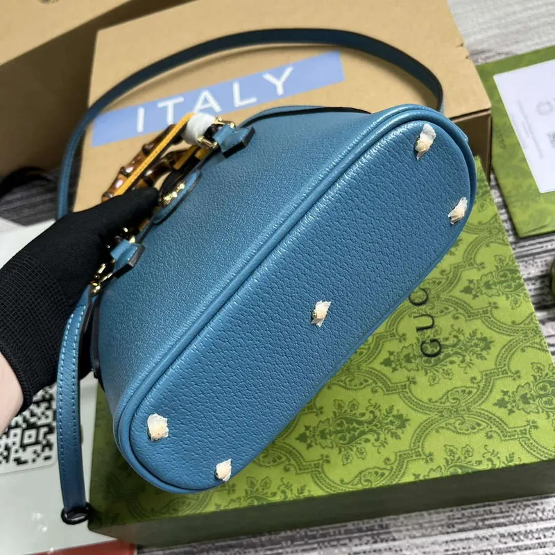 Gucci 715775 Gucci Diana Mini Tote Bag Blue leather