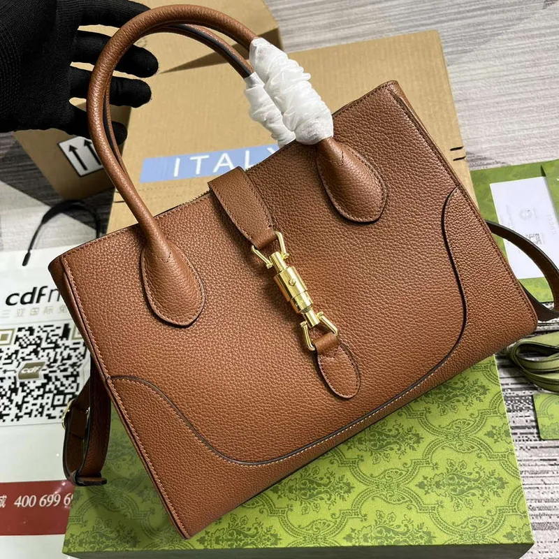 Gucci 727810 Jackie 1961 Small Natural Grain Tote Bag Brown