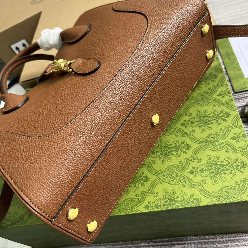 Gucci 727810 Jackie 1961 Small Natural Grain Tote Bag Brown