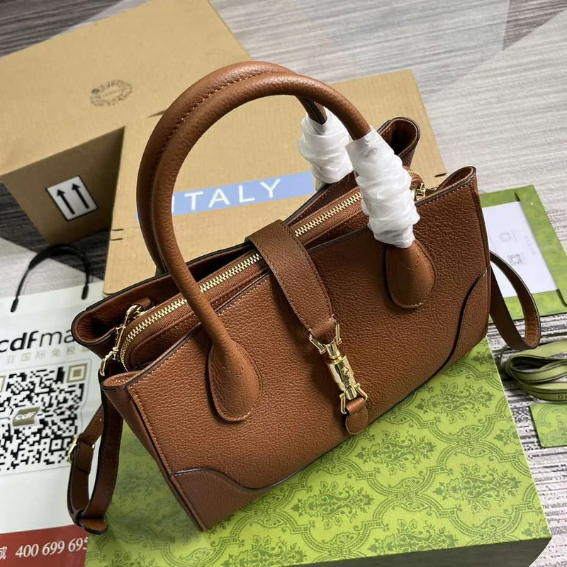 Gucci 727810 Jackie 1961 Small Natural Grain Tote Bag Brown