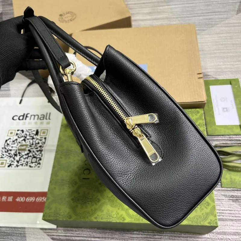 Gucci 727810 Jackie 1961 Small Natural Grain Tote Bag Black