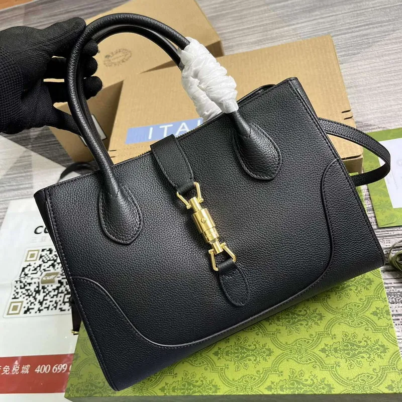 Gucci 727810 Jackie 1961 Small Natural Grain Tote Bag Black