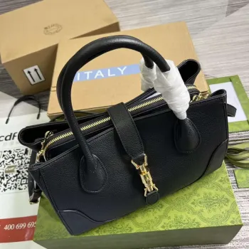 Gucci 727810 Jackie 1961 Small Natural Grain Tote Bag Black