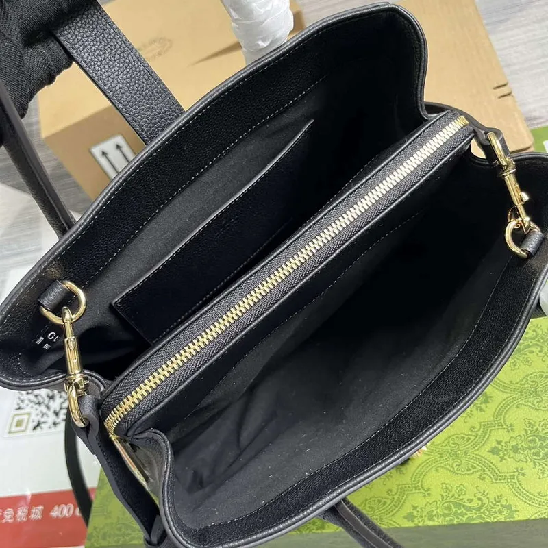 Gucci 727810 Jackie 1961 Small Natural Grain Tote Bag Black