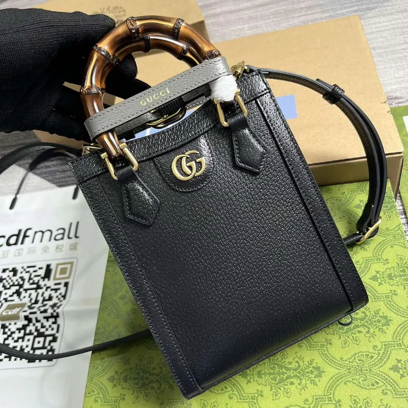 Gucci 739079 Diana Mini Tote Bag Black Leather