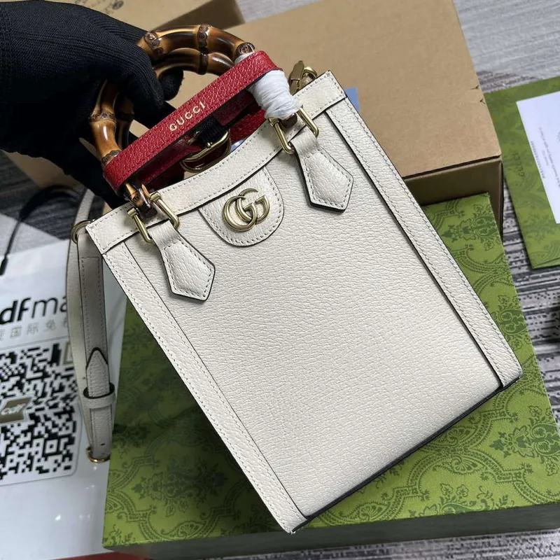 Gucci 739079 Diana Mini Tote Bag White Leather