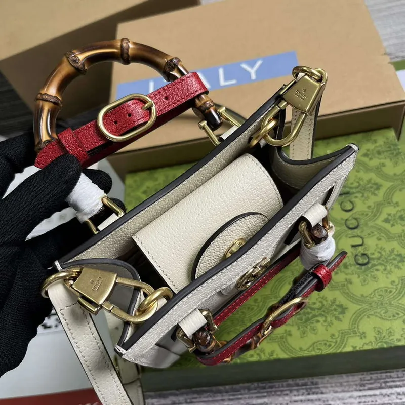 Gucci 739079 Diana Mini Tote Bag White Leather