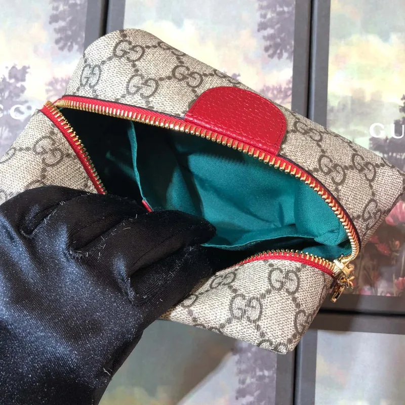 Gucci 611001 GG Ophidia GG Cosmetic Case Beige &Red