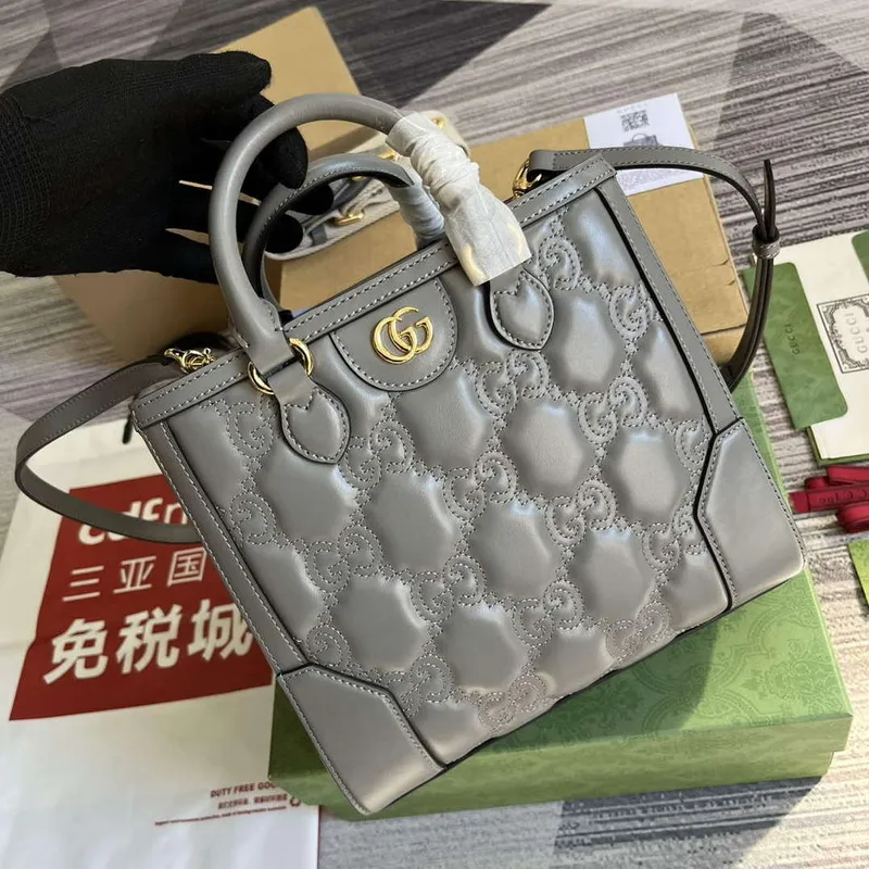 Gucci 728309 GG Matelassé Mini Top Handle Bag Grey