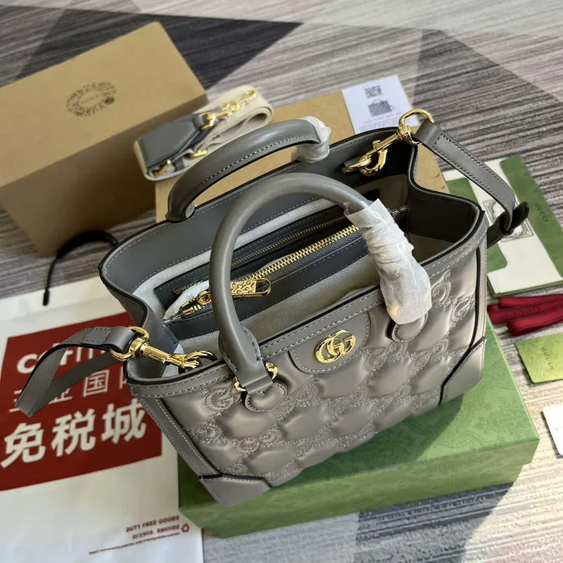 Gucci 728309 GG Matelassé Mini Top Handle Bag Grey