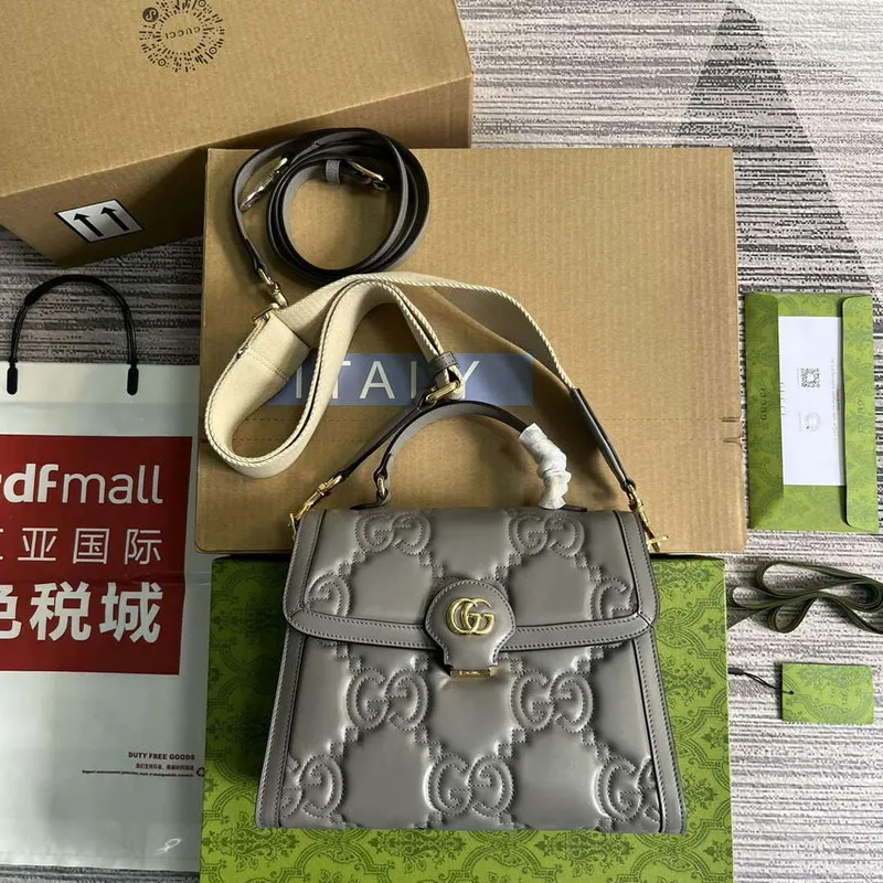 Gucci 736877 GG Matelassé Handbag Grey