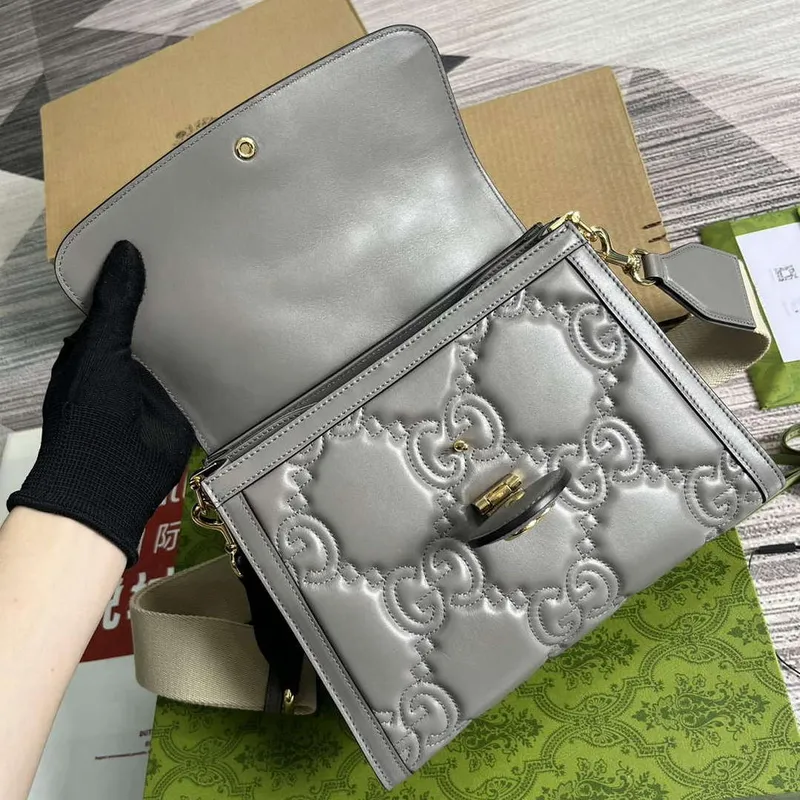 Gucci 736877 GG Matelassé Handbag Grey