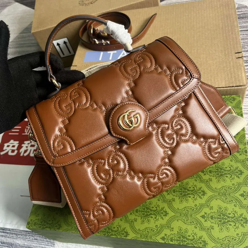 Gucci 736877 GG Matelassé Handbag Brown