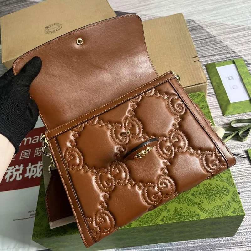 Gucci 736877 GG Matelassé Handbag Brown