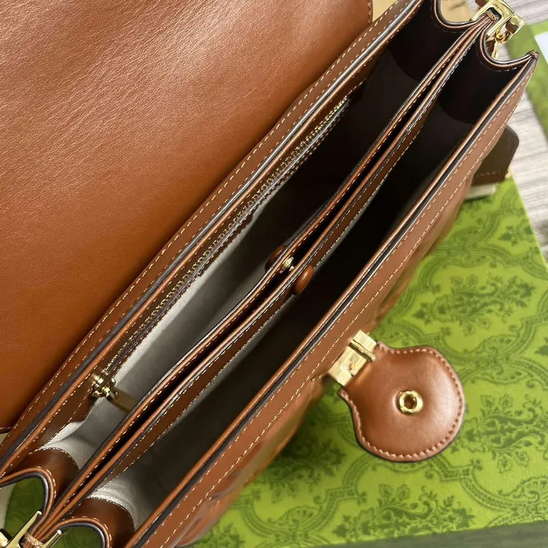 Gucci 736877 GG Matelassé Handbag Brown