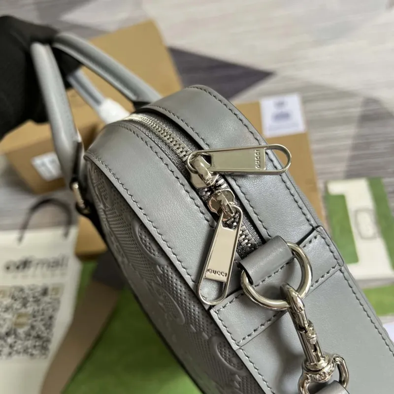 Gucci 658573 Men’s GG embossed briefcase Bag Gray