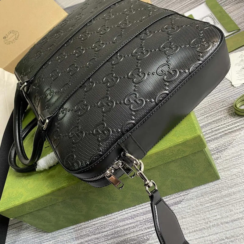 Gucci 658573 Men’s GG embossed briefcase Bag Black