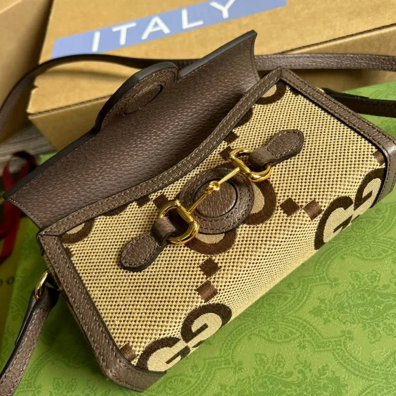 Gucci 699296 Gucci Horsebit 1955 jumbo GG mini bag Brown