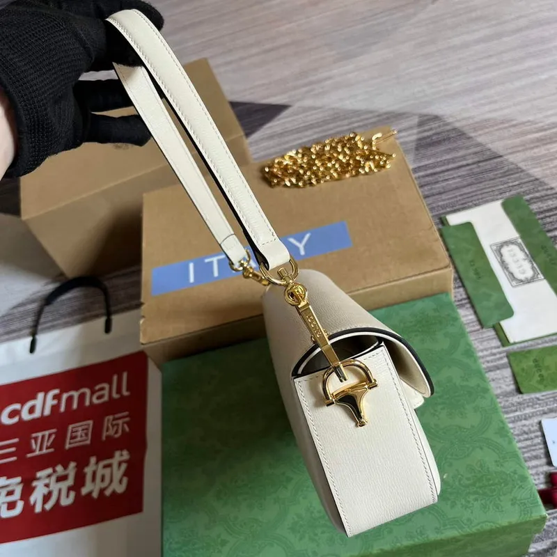 Gucci 735178 Gucci Horsebit 1955 small shoulder bag White