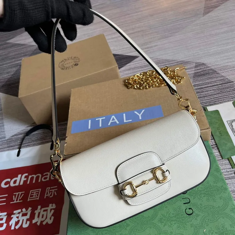 Gucci 735178 Gucci Horsebit 1955 small shoulder bag White