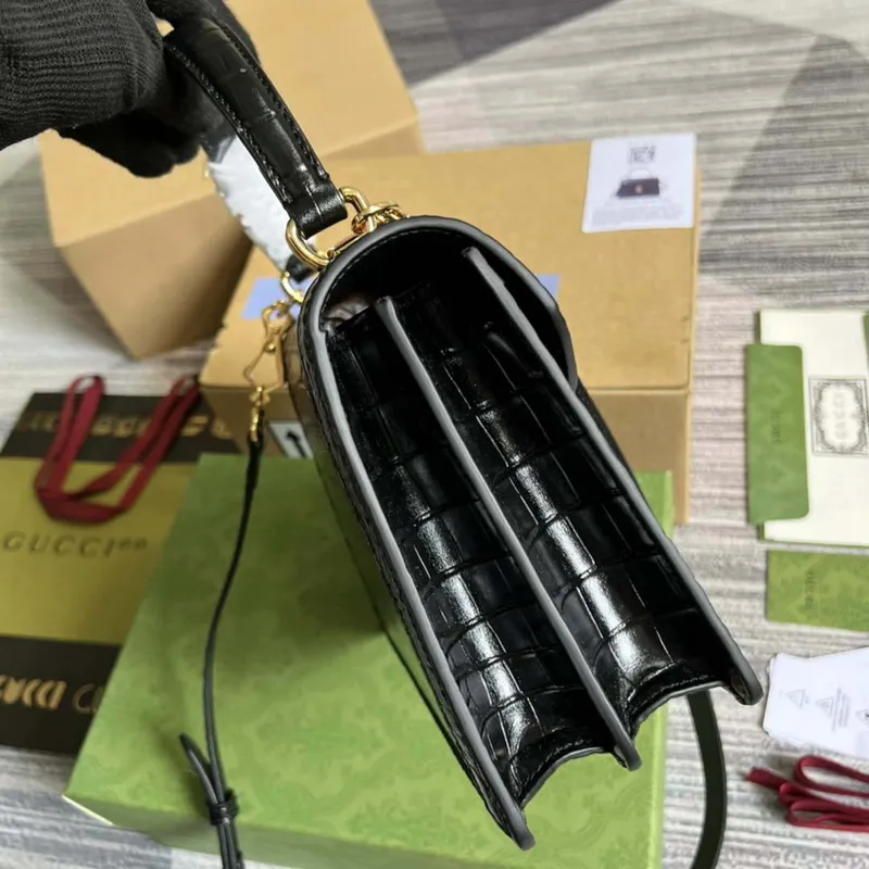 Gucci 651055 Ophidia GG small top handle Crocodile Leather bag Black