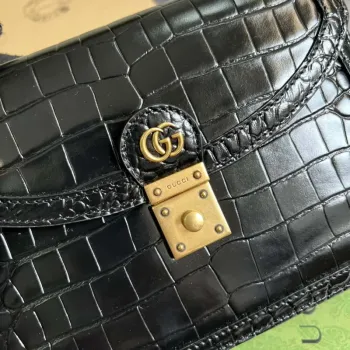 Gucci 651055 Ophidia GG small top handle Crocodile Leather bag Black