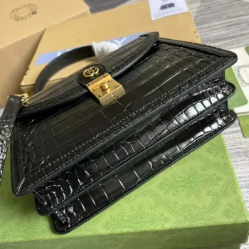 Gucci 651055 Ophidia GG small top handle Crocodile Leather bag Black