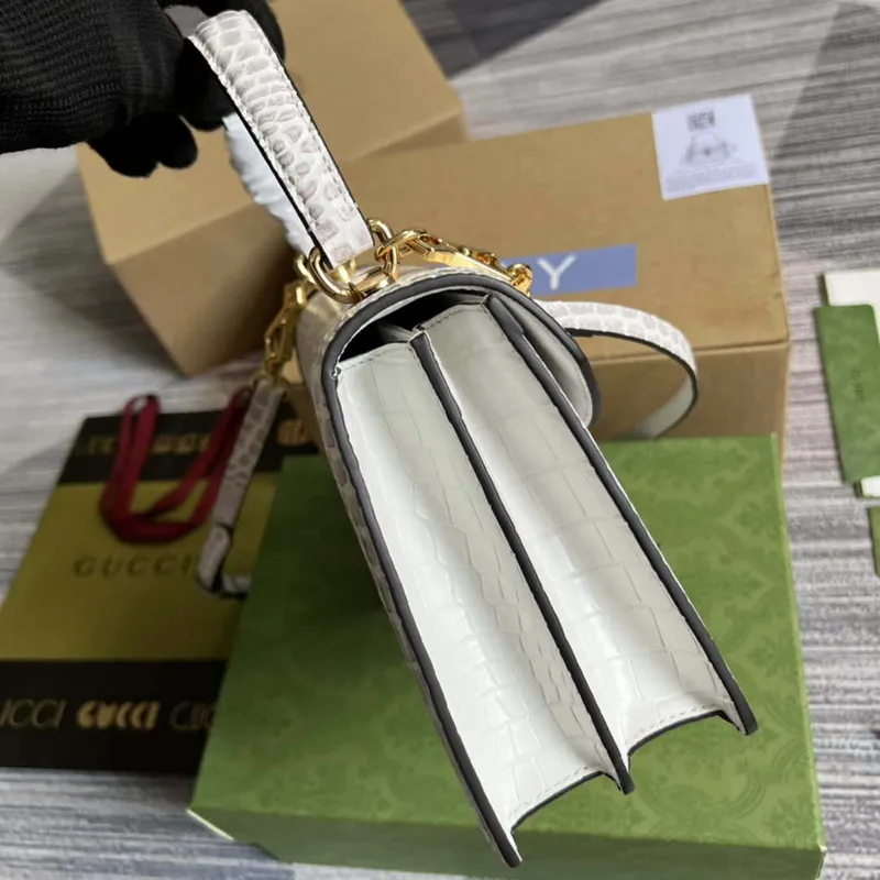 Gucci 651055 Ophidia GG small top handle Crocodile Leather bag White