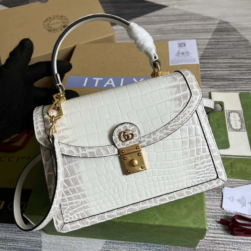 Gucci 651055 Ophidia GG small top handle Crocodile Leather bag White