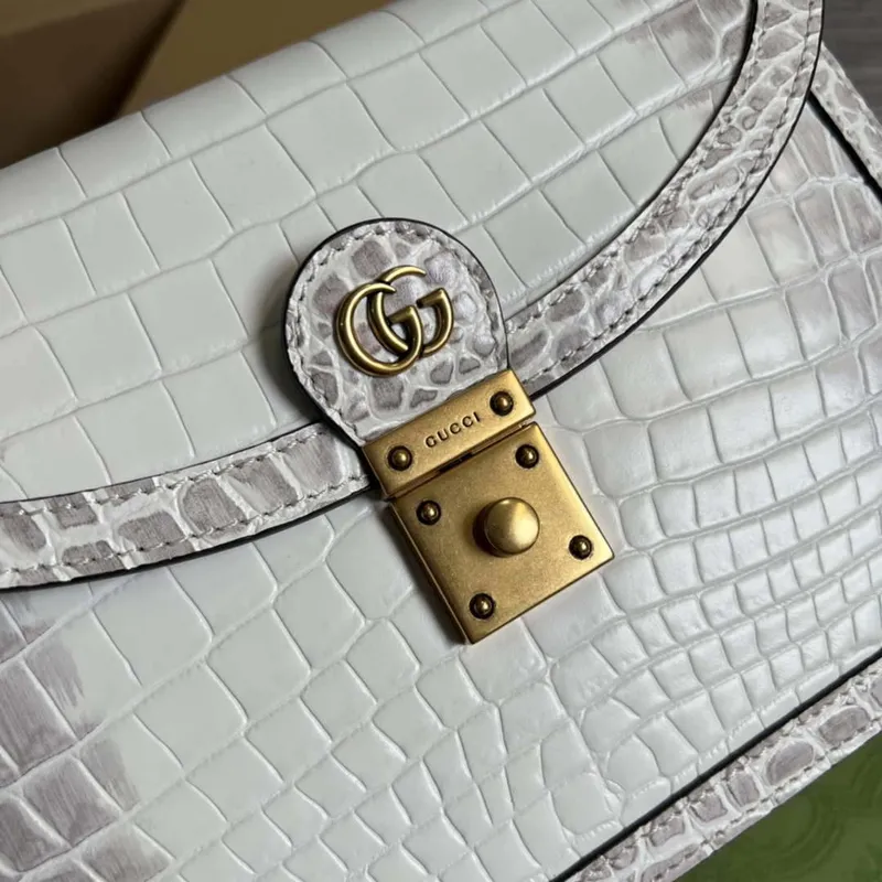 Gucci 651055 Ophidia GG small top handle Crocodile Leather bag White