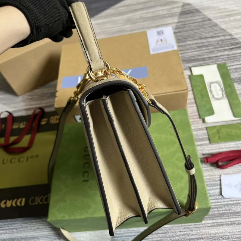 Gucci 651055 Ophidia GG small top handle bag Beige and white