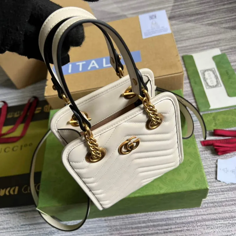 Gucci 696123 GG Marmont Matelassé Mini Bag White