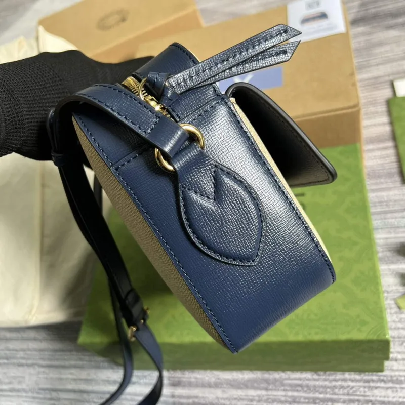 Gucci 645454 Gucci Horsebit 1955 Small Shoulder Bag Beige Blue