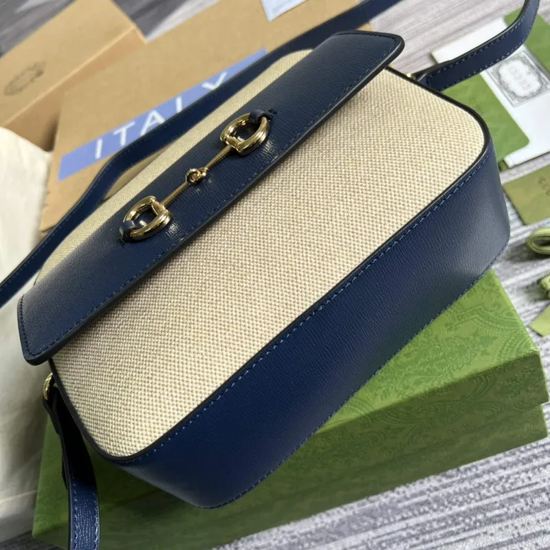 Gucci 645454 Gucci Horsebit 1955 Small Shoulder Bag Beige Blue