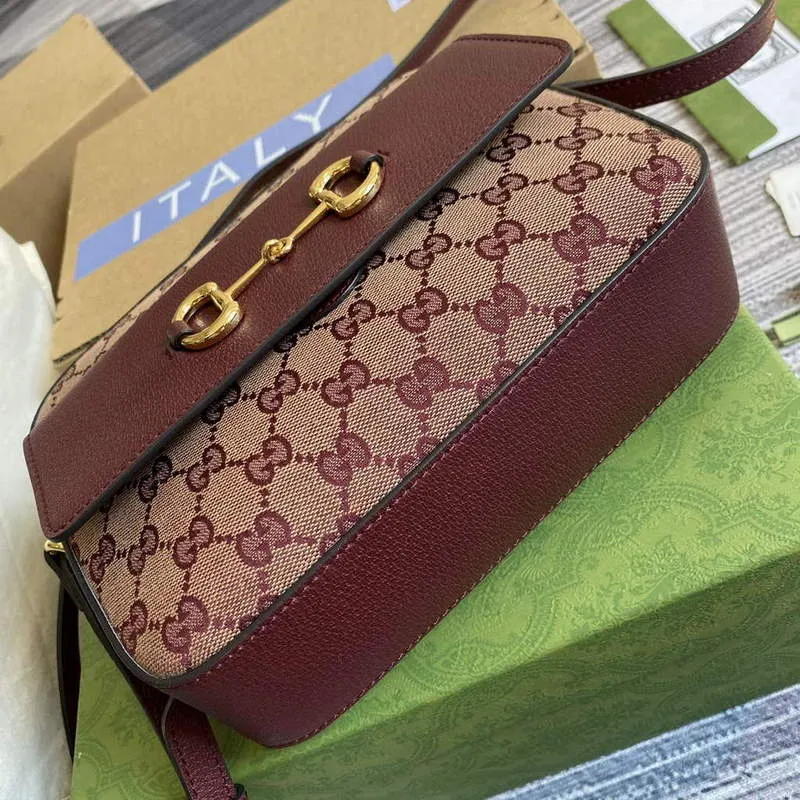 Gucci 645454 Gucci Horsebit 1955 Small Shoulder Bag Wine Red