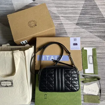 Gucci 447632 GG Marmont matelassé small shoulder bag Black