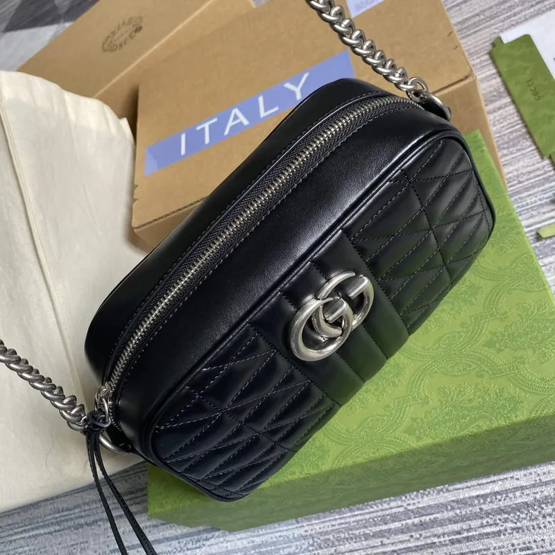 Gucci 447632 GG Marmont matelassé small shoulder bag Black