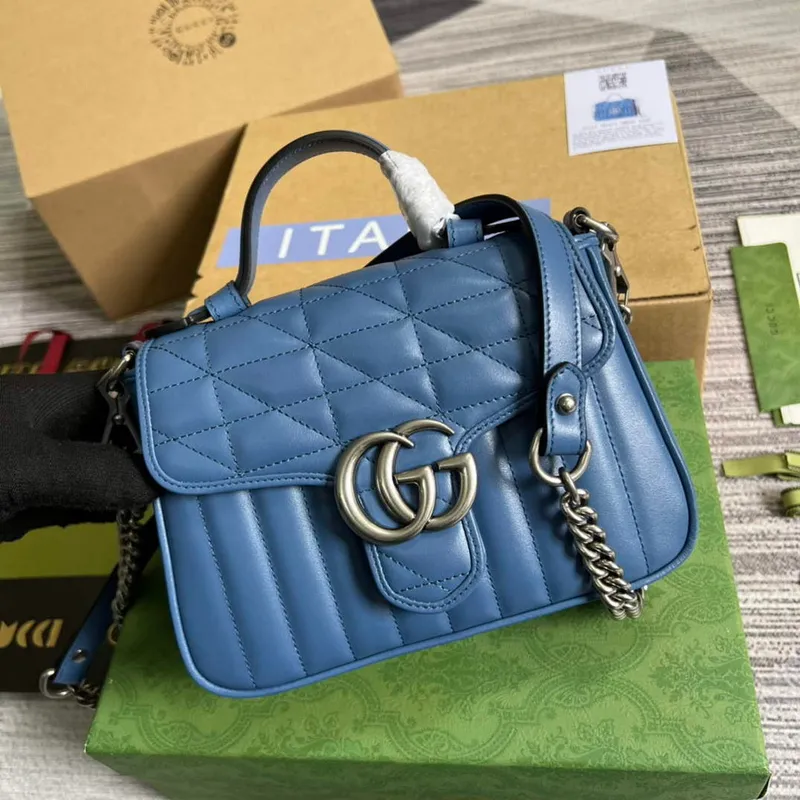 Gucci 583571 GG Marmont mini top handle bag Blue
