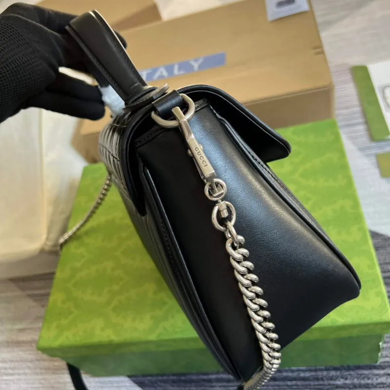 Gucci 498110 GG Marmont small top handle bag Black