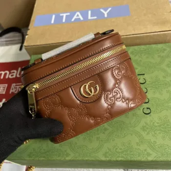 Gucci 723770 GG Matelassé Top Handle Mini Bag Brown