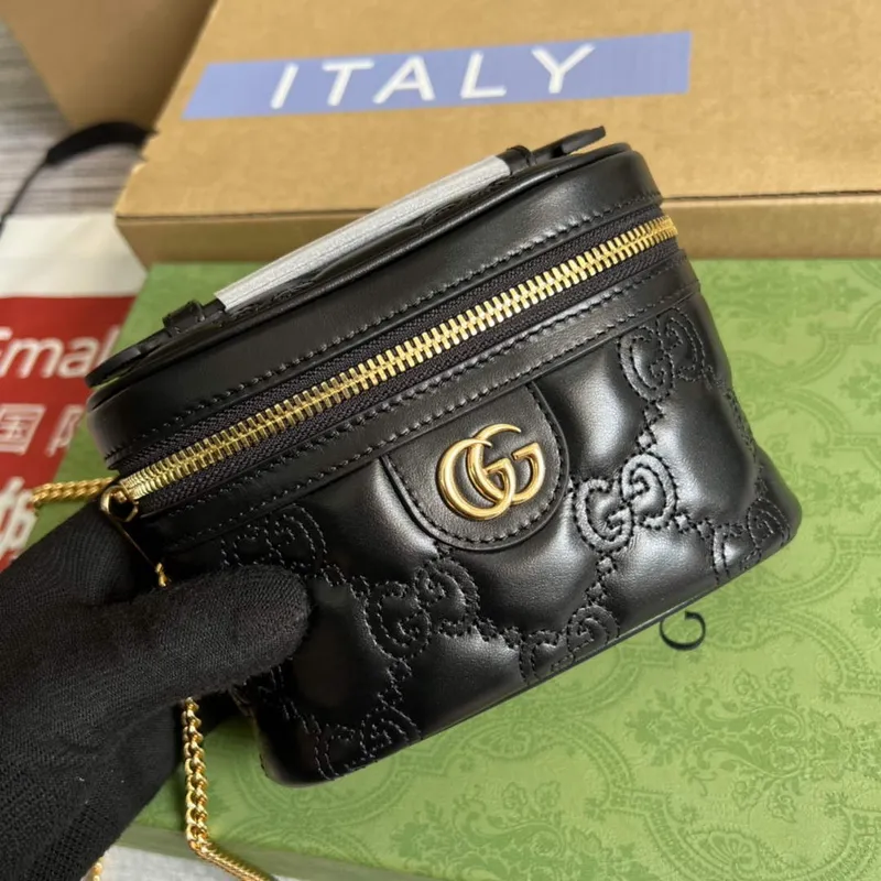 Gucci 723770 GG Matelassé Top Handle Mini Bag Black
