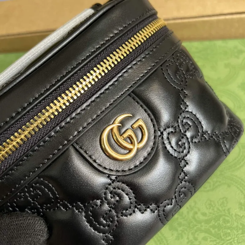 Gucci 723770 GG Matelassé Top Handle Mini Bag Black