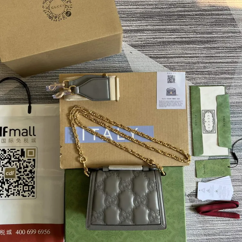 Gucci 724499 GG Matelassé Small Top Handle Bag Grey