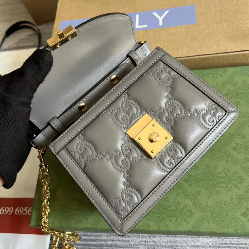 Gucci 724499 GG Matelassé Small Top Handle Bag Grey